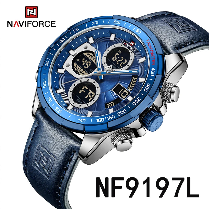 NAVIFORCE Top Military Quartz Watches for Men Luxury Sports Chronograph Watch Waterproof Clock Leather LED Digital WristWatch