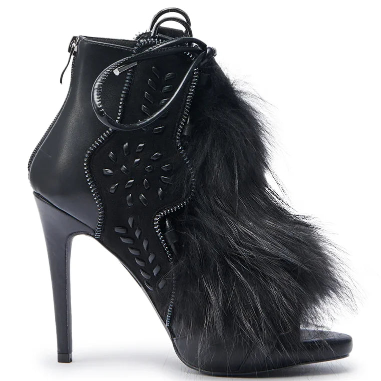 Fur Peep Toe Cross Tied Platform Sandal Boots Sexy Round Toe Thin Heel Zippeer New Arrivals Fashion Women Modern Boors