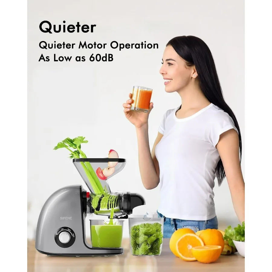 Cold Press Juicer with Dual Feed Chute – Juicer for Fruit & Vegetables, BPA-Free, Quiet Motor, Easy Cleaning, Anti-Clog System,