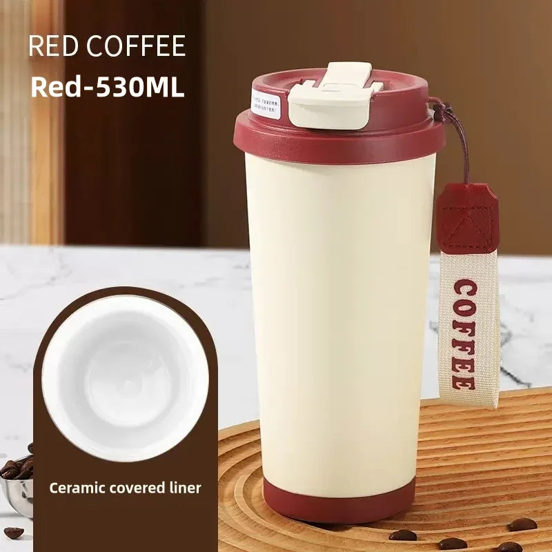 Ceramic Lined Insulated Cup Travel Coffee Cup with Sealed Lid Reusable Ceramic Lining High Aesthetic Value