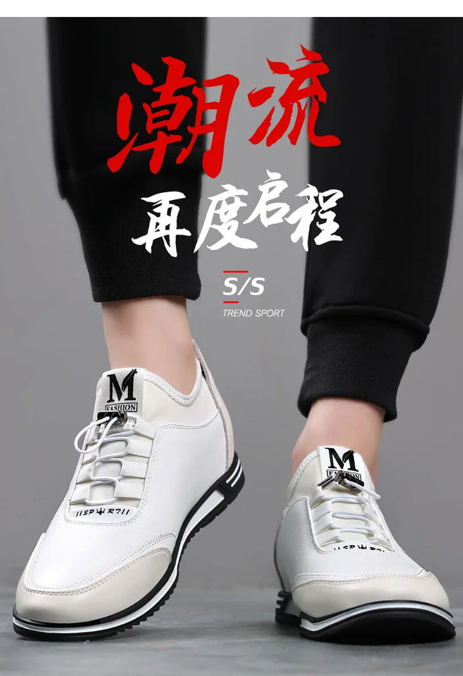 2024 Autumn New Casual Shoes For Men Fashionable Inside Increased High 6cm Lazy Shoes Rubber Shoe Sole Polyamide Leather Shoe