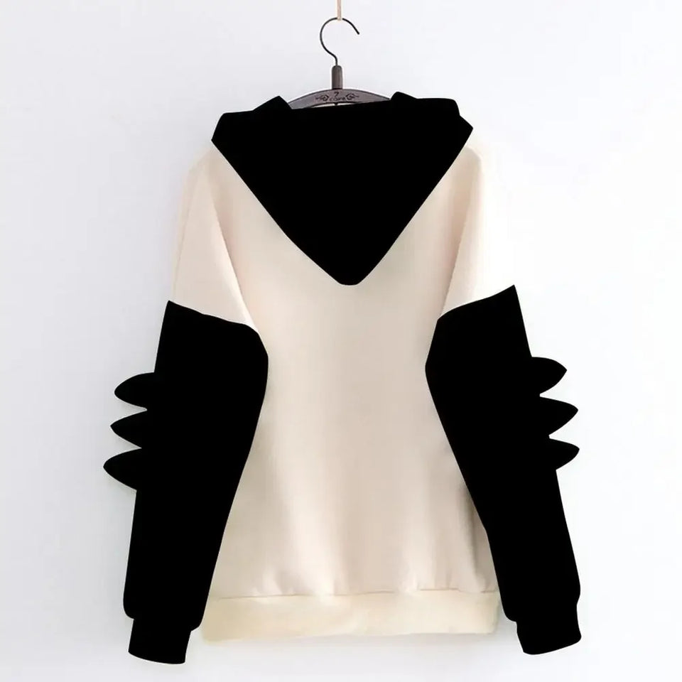 Winter Cute Dinosaur Cartoon Hoodie Women Fashion Sweatshirt Casual Print Long Sleeve Korean Style Splice Tops Kawaii Clothes