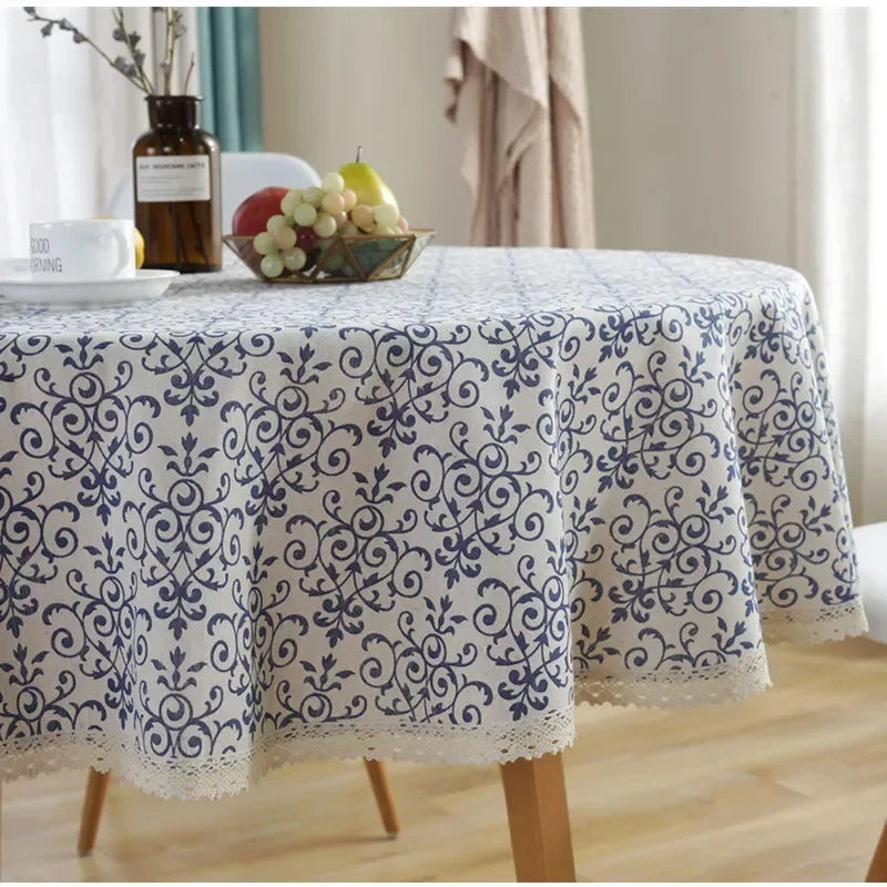Cotton Linen Nodic Pastoral Black Peonies Black Tassel 150cm Round Tablecloth for Coffee Tables Table Cover Round Table Cloth