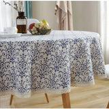 Cotton Linen Nodic Pastoral Black Peonies Black Tassel 150cm Round Tablecloth for Coffee Tables Table Cover Round Table Cloth