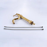 Antique Brass Basin Faucet Deck Mounted Single Handle Bathroom Accessories Crane Long Spout Lavatory Sink Hot Cold Mixer Tap
