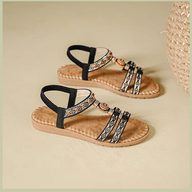 Women's sandals summer bohemian one line elegant slimming anti slip comfortable daily vacation flat beach shoes