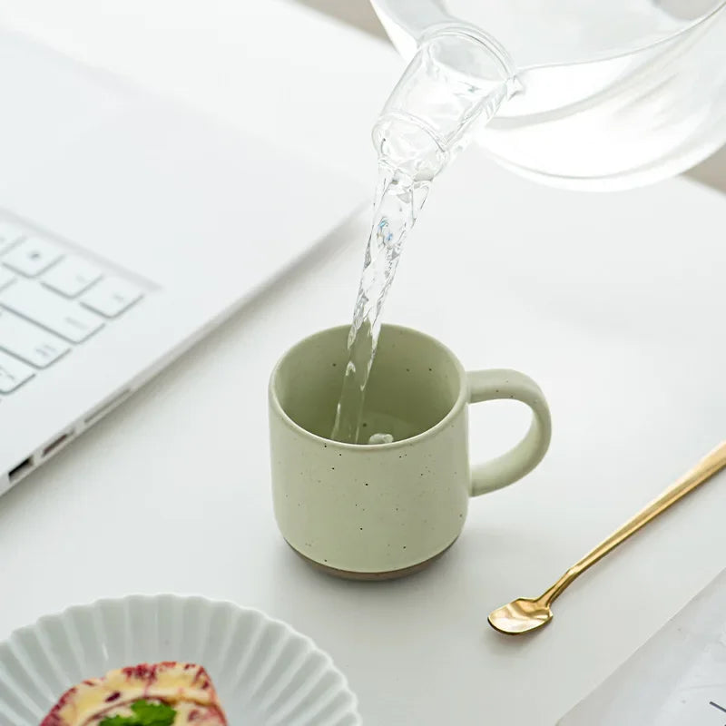 Speckled Ceramic Coffee Mug Modern White Frosted Design with Handle Unglazed Base Custom Small for Cafe
