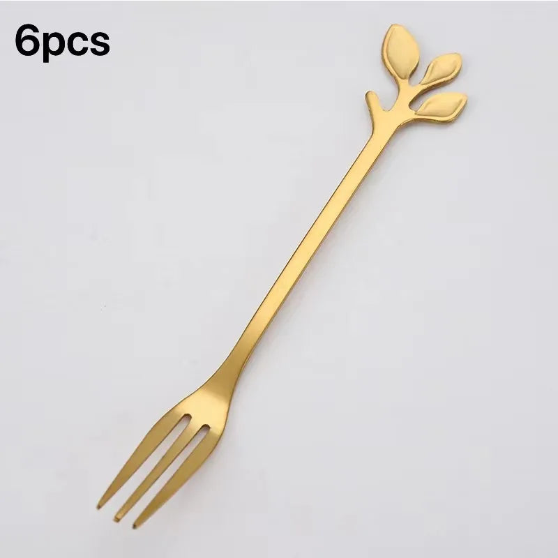 6Pcs Stainless Steel Tea Forks Gold Silver Cake Fork Snack Salad Coffee Fruit Fork Mirror Cutlery Tableware Set Kitchen Utensils