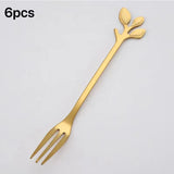 6Pcs Stainless Steel Tea Forks Gold Silver Cake Fork Snack Salad Coffee Fruit Fork Mirror Cutlery Tableware Set Kitchen Utensils