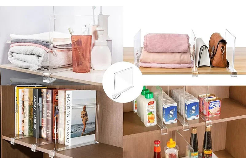 8/4/2pcs Transparent Closet Shelf Dividers – Clear Wardrobe Organizers for Clothing, Books & Storage