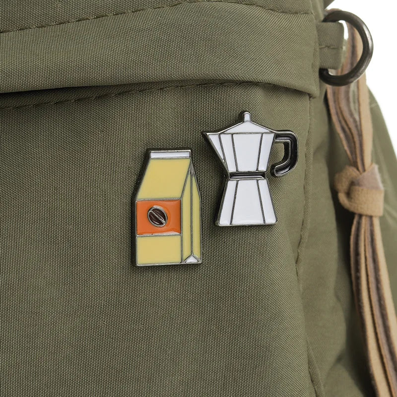 Coffee Maker Enamel Brooch Coffee Bean Grinder Coffee Kettle Cup Bag Barista Badge Punk Lapel Coffee Collection Pin Jewelry Gift
