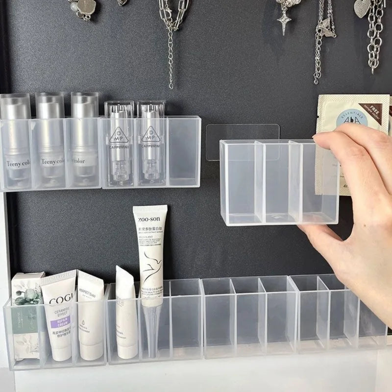 Wall Mounted Compartment Clear 3 Squares Storage Box No Punching Required Suitable for Storing Small Items 1/2/3/4/5/6Pcs