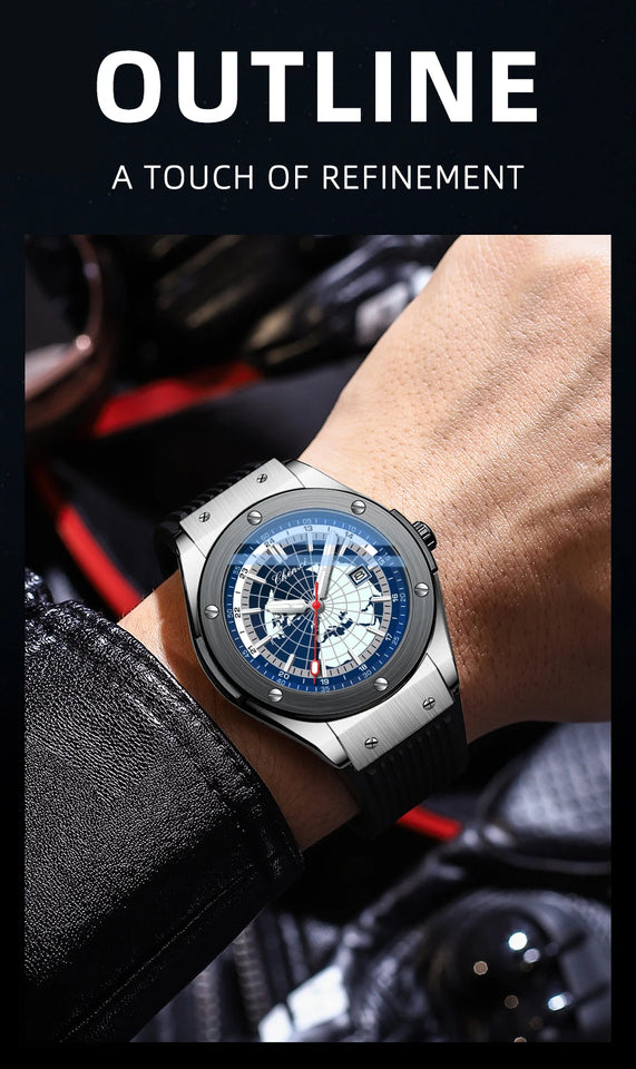 CHENXI 82442 Men's Quartz Watch Casual Outdoors Sports Watches Brand World Map Military Waterproof Men Wrist Watches Clock Gifts