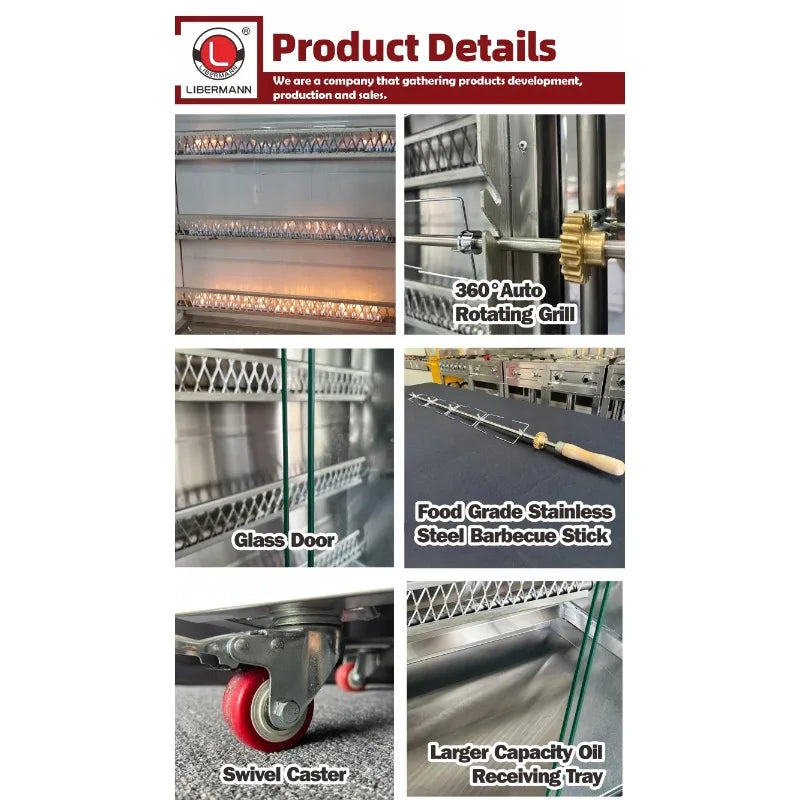 Commercial Rotisserie Chicken Grill, Rotary Roasting Machine for Restaurant