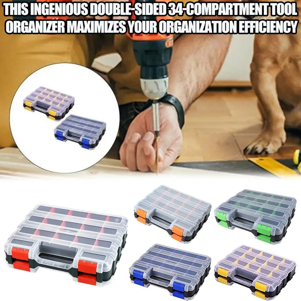 Hardware Organizer Box 34 Compartments Organizer W/ Removable Dividers Double Side Screw Organizer For Nuts, Bolts Screws Nails