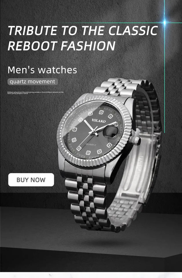 Fashion Diamond Calendar Mens Watches Business Luxury High Quality Quartz Watch For Men Stainless Steel Wristwatch Reloj Hombre