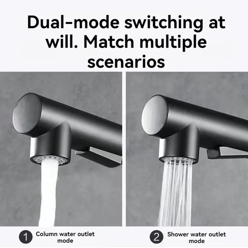 Matte Black Kitchen Faucet Pull Out Kitchen Sink Water Taps Dual Way Sprayer Mixer Tap 360 Rotation Cranes Deck Mounted