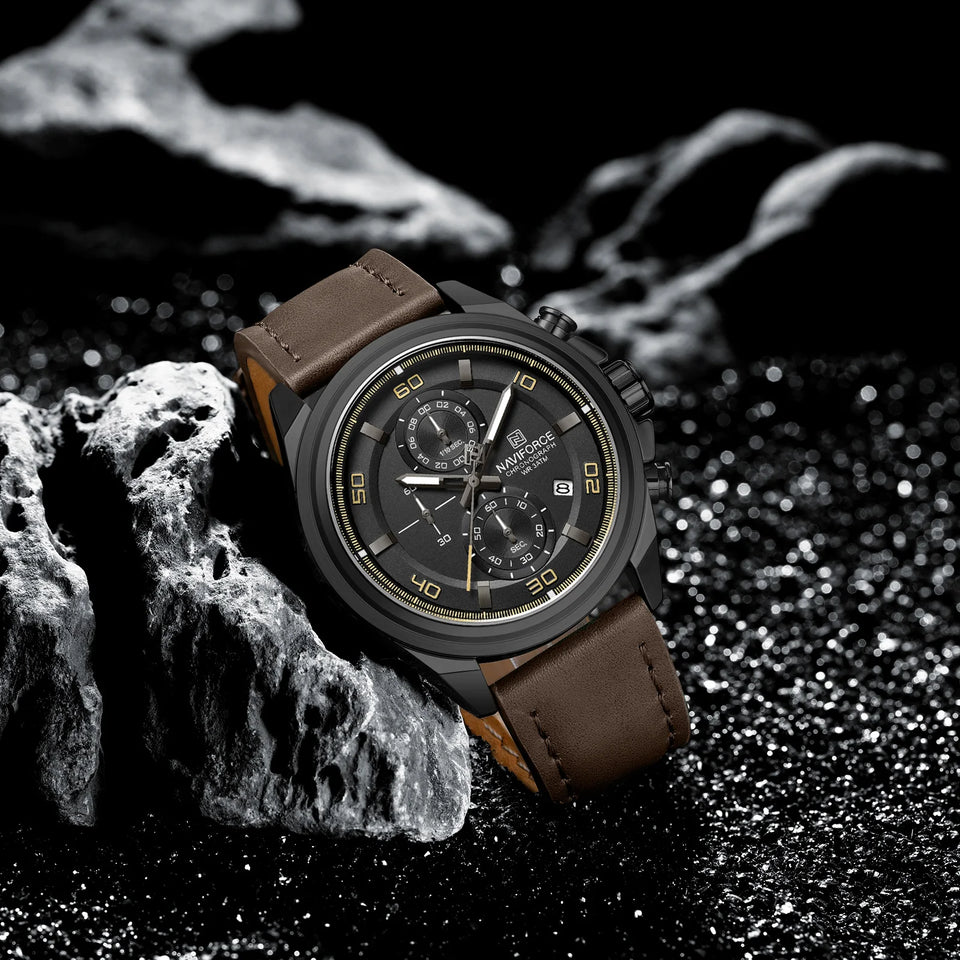 NAVIFORCE Waterproof Watches for Men Original Brand Luxury Leather Men's Quartz Wristwatch Fashion Military Chronograph Male