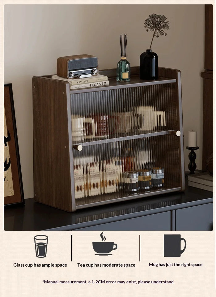 Walnut Wood Living Room Cabinet Storage Dresser Drawer Display Cabinet TV Stand Sideboard Organizer Cup Rack Included Cabinet