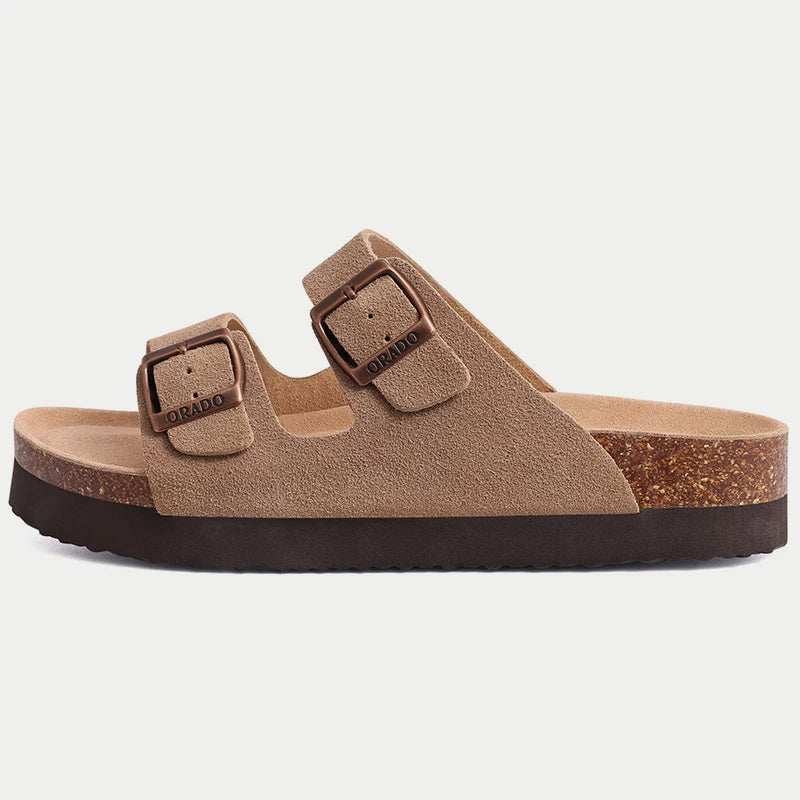Gacimy Women Fashion Thick Sole Leather Clogs Slippers Classic Women's Mules Cork Clogs Slipper Outdoor Deep Heels Shoes Sandal