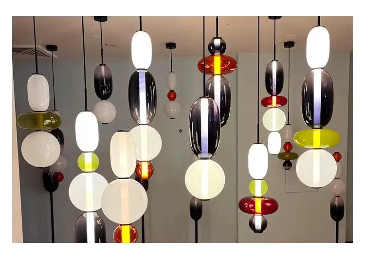 Modern Colorful Glass Hanging Pendant Light Chandelier for Loft Living Room Restaurant Nordic Coffee Restaurant Lighting Fixture