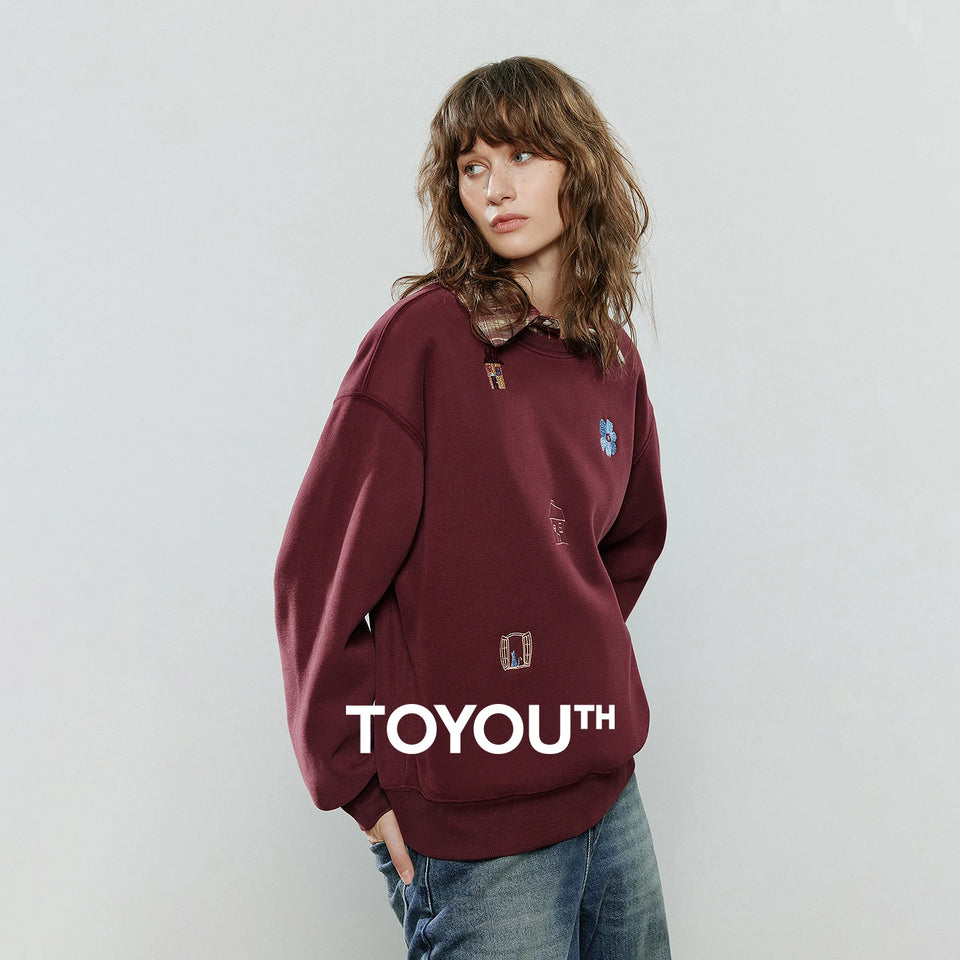 TOYOUTH Women Warm Hoodies Sweatshirt 2025 Winter New Cotton Cartoon Embroidery Age-Reducing Tops