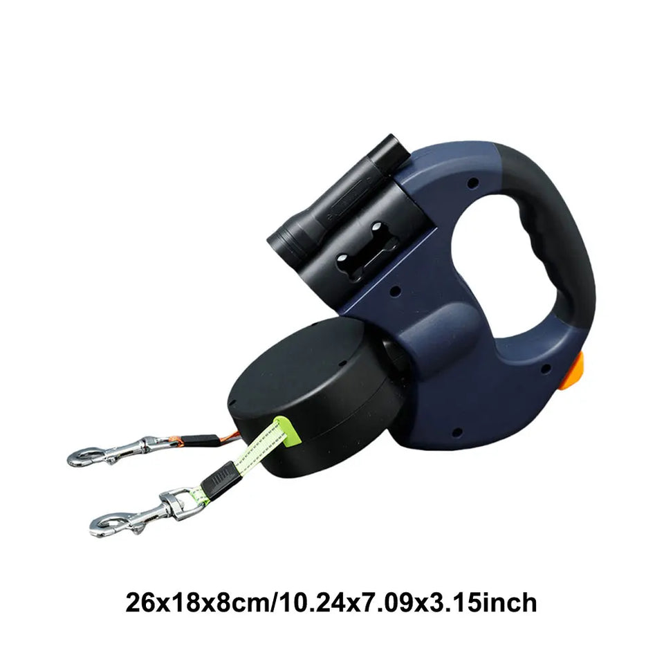 Double Headed Dog Leash Traction Rope with LED Light Dog Walking Leash Retractable Dog Leash for Small Medium Dogs