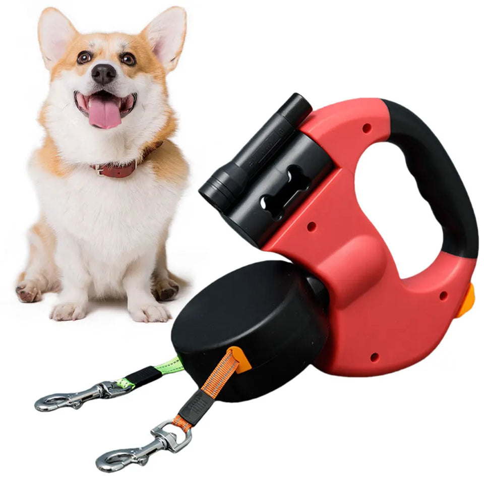 Double Headed Dog Leash Traction Rope with LED Light Dog Walking Leash Retractable Dog Leash for Small Medium Dogs