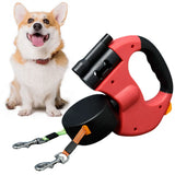 Double Headed Dog Leash Traction Rope with LED Light Dog Walking Leash Retractable Dog Leash for Small Medium Dogs