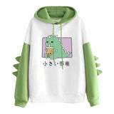 Winter Cute Dinosaur Cartoon Hoodie Women Fashion Sweatshirt Casual Print Long Sleeve Korean Style Splice Tops Kawaii Clothes
