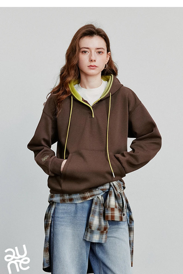 TOYOUTH Women Hoodies Sweatshirt 2025 Autumn New Contrasting Color Embroidery Splicing Hooded Pullover Tops