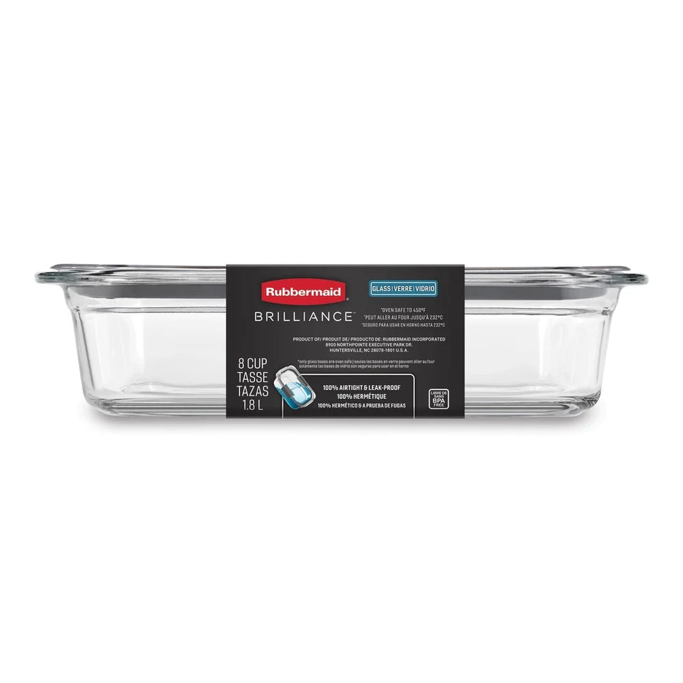 Brilliance Glass Food Storage Container 8-Cup Airtight Leak Proof BPA Free Oven Microwave Dishwasher Safe Perfect Organization