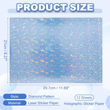 12Sheets Printable Holographic Sticker Paper Vinyl Sticker Paper A4 Waterproof Quickly Stickers for Laser Printer Inkjet Printer