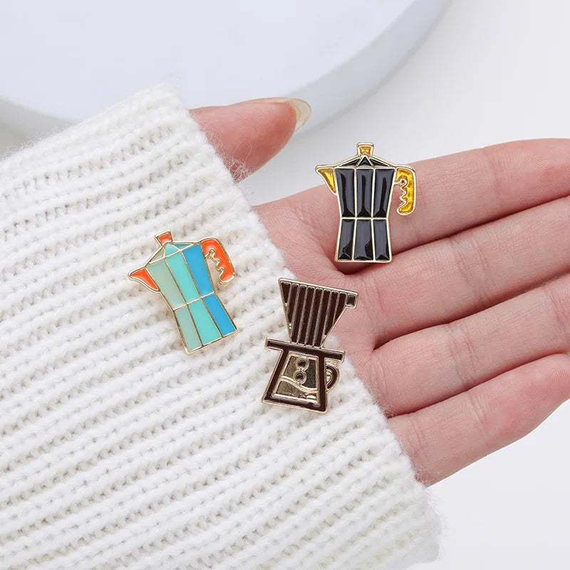 Coffee Maker Enamel Brooch Coffee Bean Grinder Coffee Kettle Cup Bag Barista Badge Punk Lapel Coffee Collection Pin Jewelry Gift