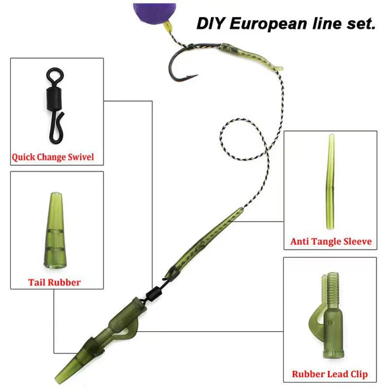 40PCS/lot Carp Fishing Accessories Lead Clip Quick Change Swivel Tail Rubber Anti Tangle Sleeves for Carp Rigs Fishing Tackle