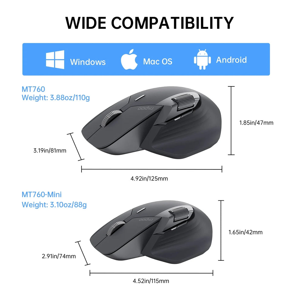Rapoo MT760/MT760Mini Multi-mode Rechargeable Wireless Bluetooth Mouse Ergonomic 4000 DPI Support Up to 4 Devices Office Mice
