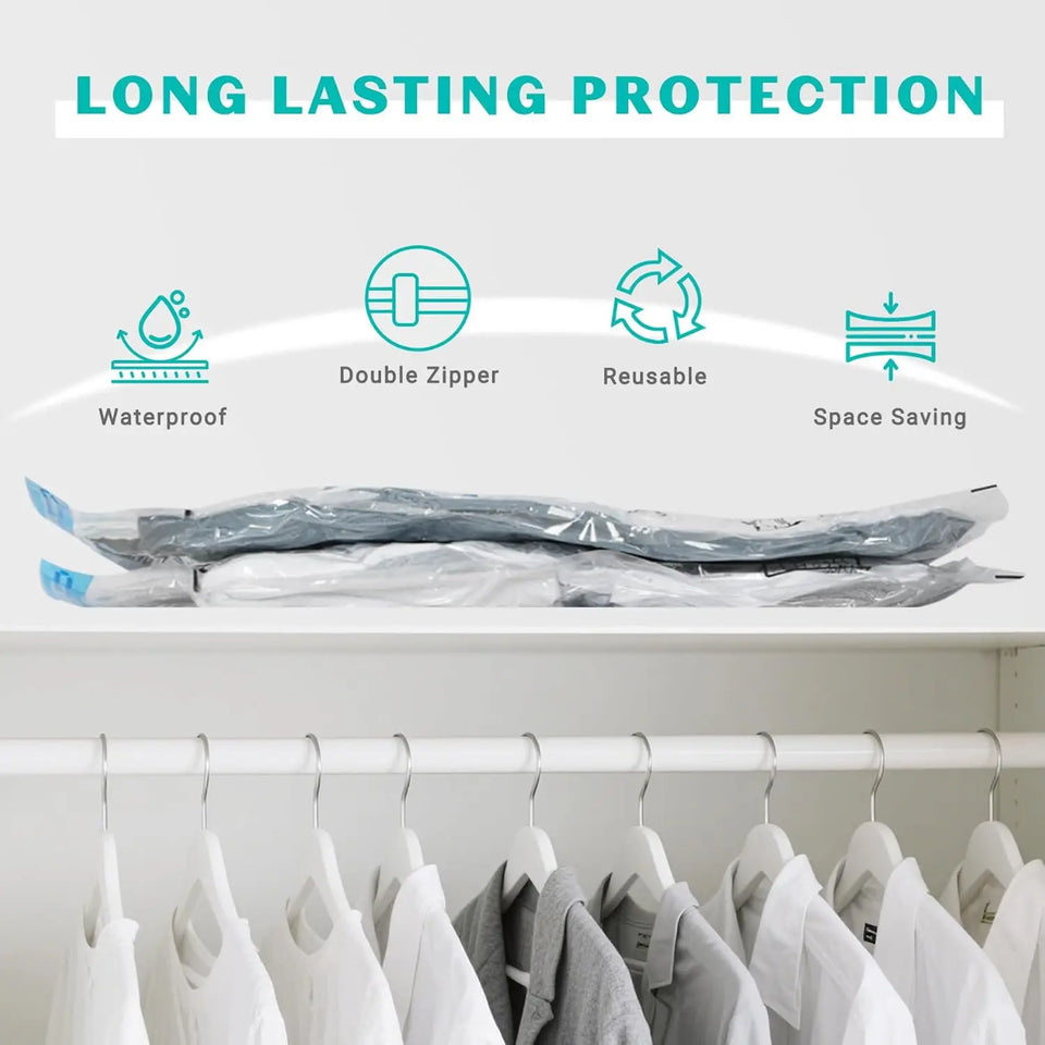 15 Pack Vacuum Storage Bags with Hand Pump for Clothes, Blankets & Travel - Space Saving Solution