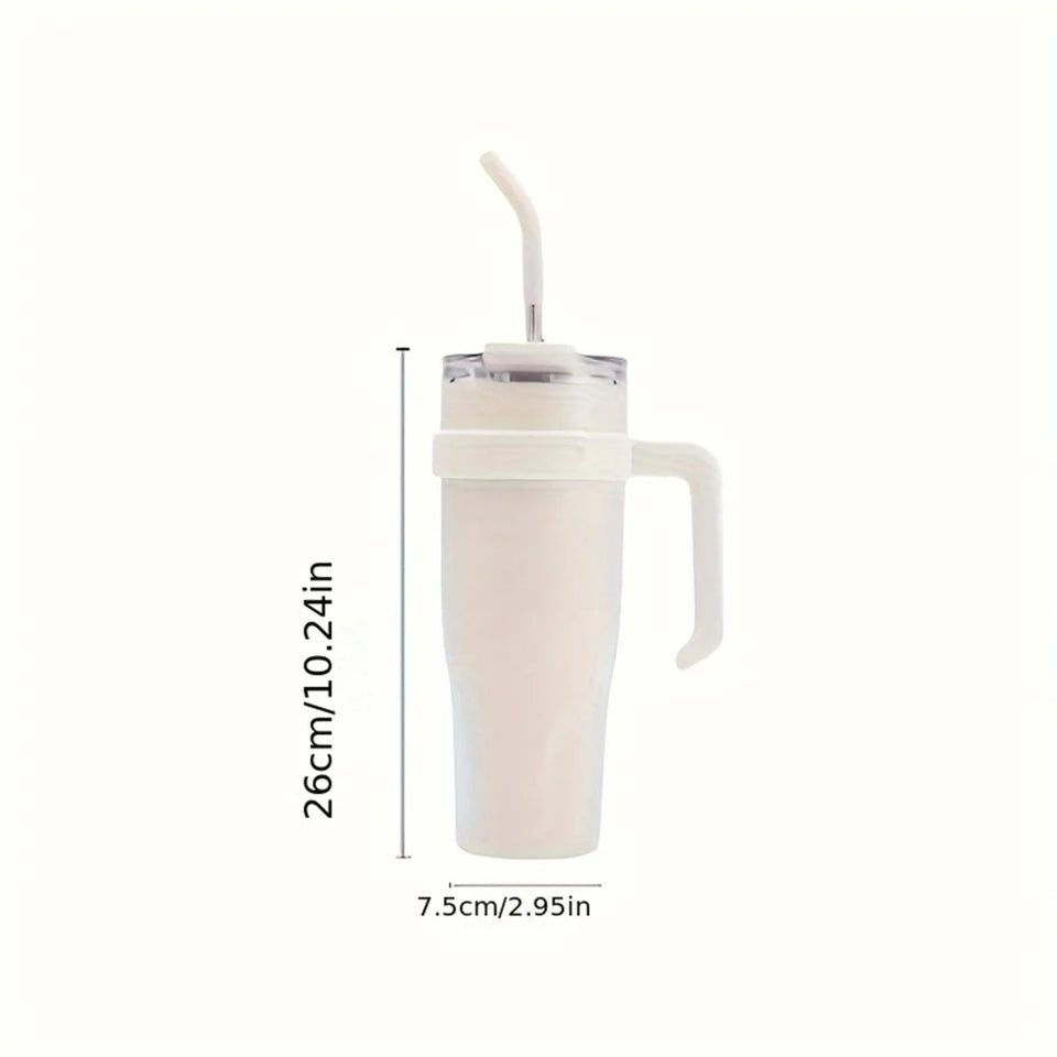 1pc Stainless Steel Ice Tumbler 38.55oz Insulated Cup with Handle & Straw Keeps Cold for 24 Hrs Car Insulation Cup Coffee Water