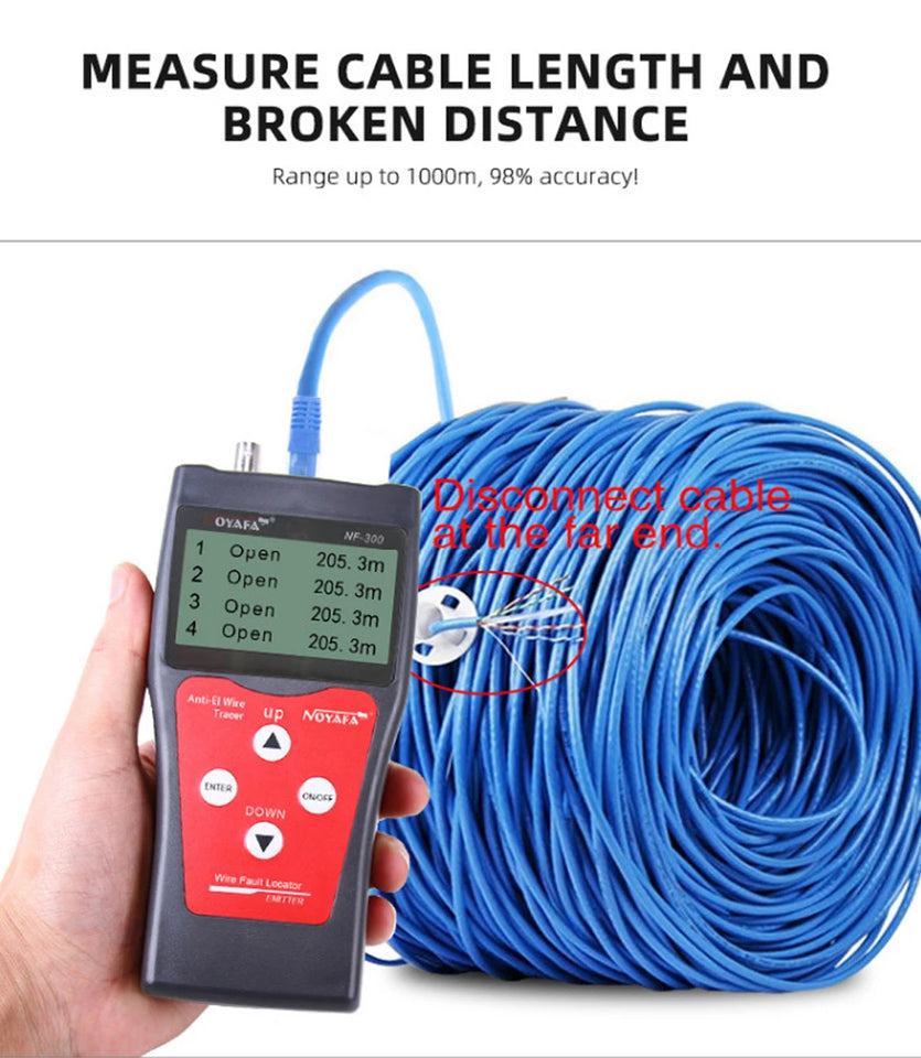 NOYAFA NF-300 Network Coax Cable Tester Measure RJ45 BNC Cable Length Anti-Interference Wire Locator Network Monitoring Tracker