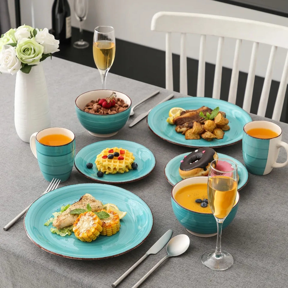 Vancasso Bella-T 16/32/48-Pieces Porcelain Dinnerware Set Vintage Ceramic Plate Set with Dinner Plate,Dessert Plate,Bowl,Mug Set