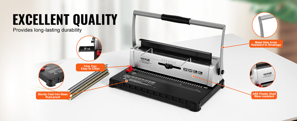 SucceBuy Coil Spiral Binding Machine Manual Book Maker 34-Holes Binding 120 Sheets Punch Binder w/ Adjustable Coil Binding Spine