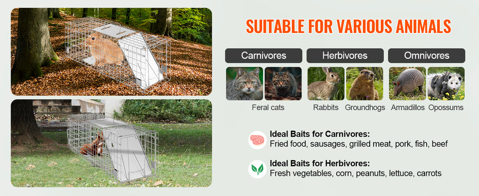 SucceBuy Live Animal Cage Trap Humane Cat Rodent Control Folding with Handle for Rabbits Stray Cats Squirrels Raccoons Groundhog