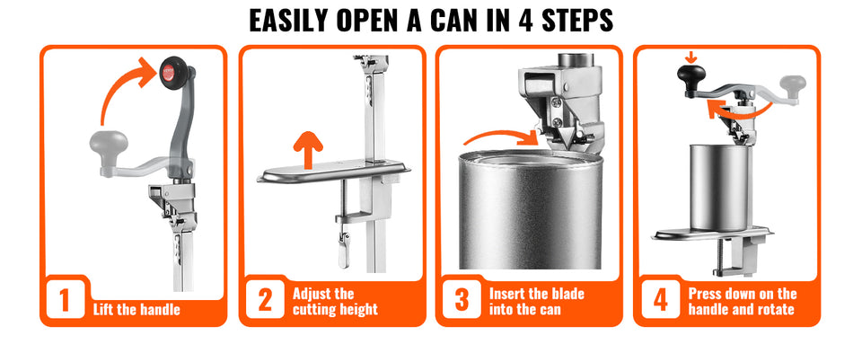 SucceBuy Manual Can Opener Commercial Table Clamp Opener for Large Cans Can Opener with Base Adjustable Height Industrial Opener