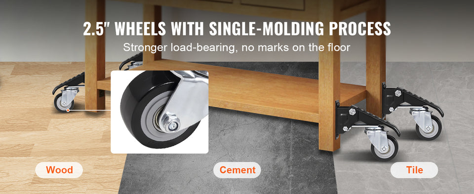SucceBuy 165 lbs 2.5" Set of 4 Workbench Caster Wheels Side Mounted Retractable Stepdown Wheel 360° Swivel for Tables Equipment