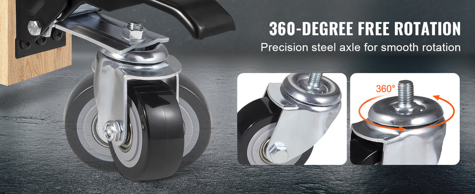 SucceBuy 165 lbs 2.5" Set of 4 Workbench Caster Wheels Side Mounted Retractable Stepdown Wheel 360° Swivel for Tables Equipment