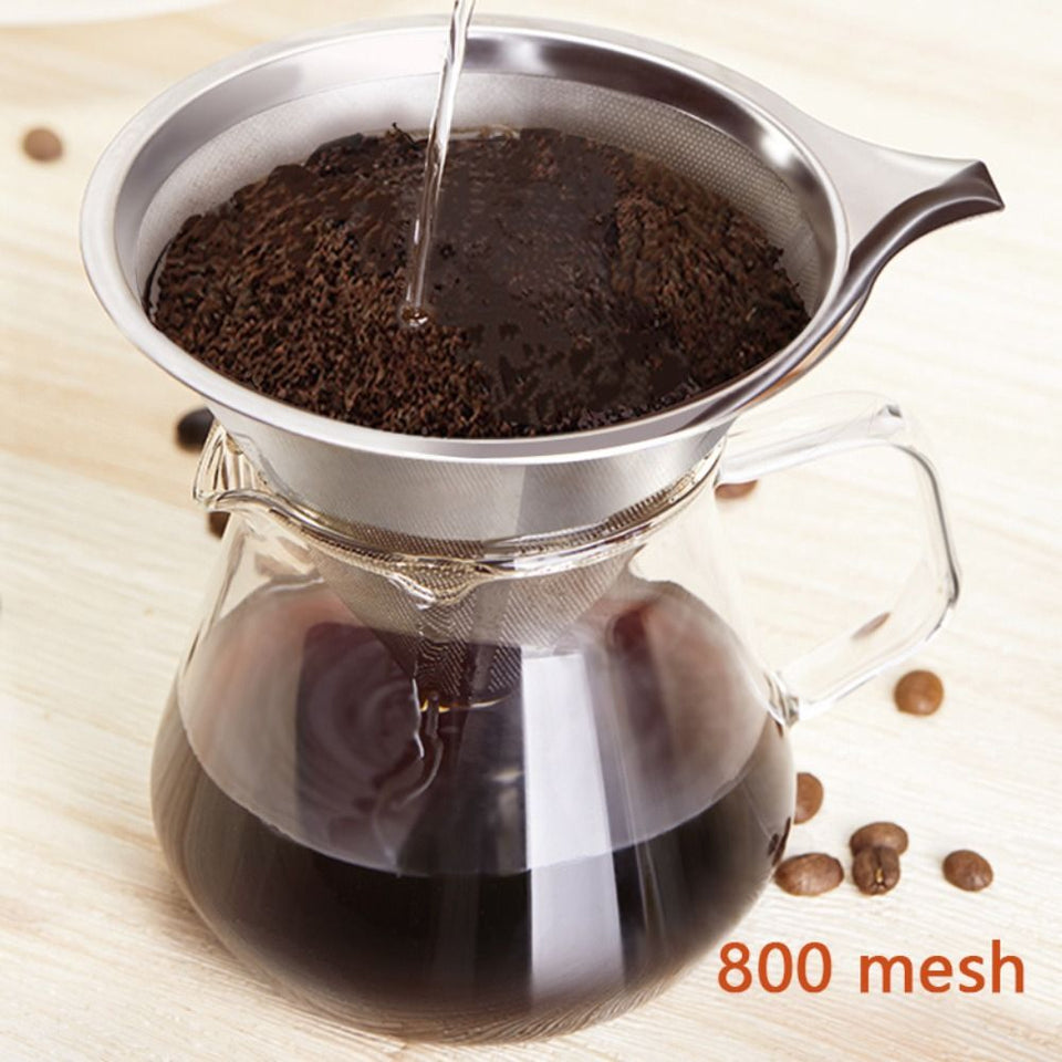304 Stainless Steel Cafe Drip Coffee Machine Filter Fine Mesh Reusable Coffee Powder Basket with Foldable Handle Tea Strainer