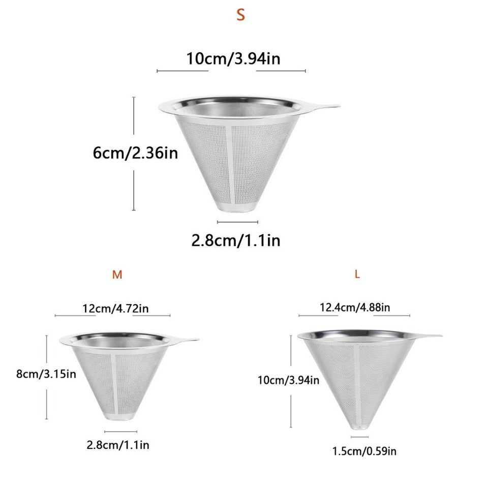 304 Stainless Steel Cafe Drip Coffee Machine Filter Fine Mesh Reusable Coffee Powder Basket with Foldable Handle Tea Strainer