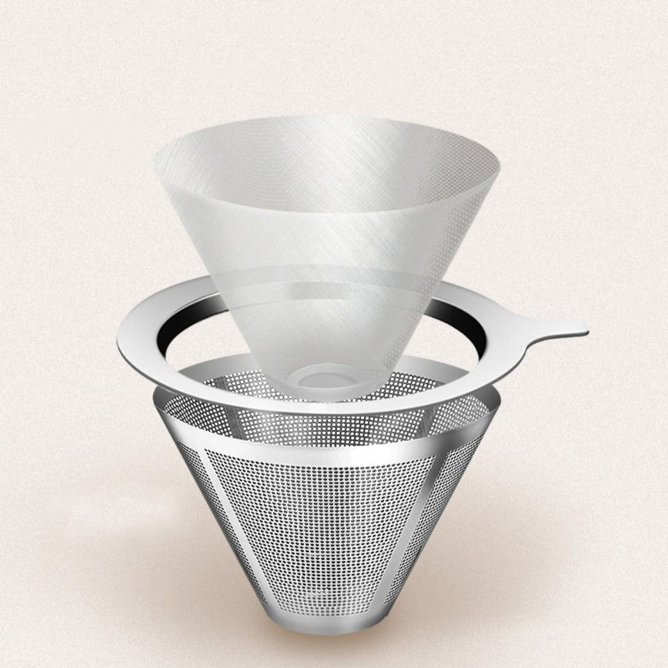 304 Stainless Steel Cafe Drip Coffee Machine Filter Fine Mesh Reusable Coffee Powder Basket with Foldable Handle Tea Strainer