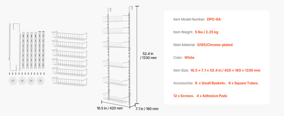 VEVOR 6/8/9/10 Tier Over the Door Pantry Organizer Heavy-Duty Steel Hanging Spice Rack, Adjustable Wall Seasoning Shelves