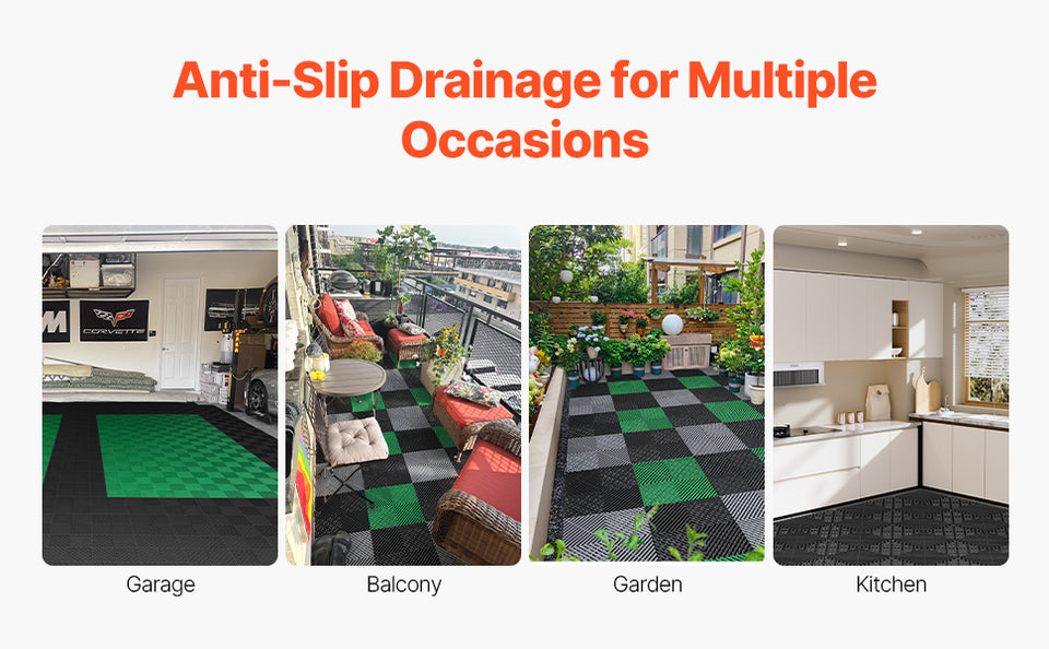 SucceBuy Interlocking Drainage Mat 12inx12in 12/24/40/50/55 Pcs Splicing Mats Non-Slip PP Drainage Floor Tile & Shower Mat